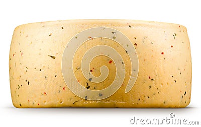 Cheese wheel isolated on white. Stock Photo