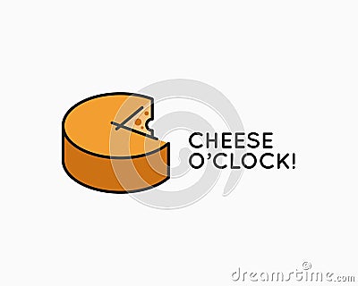 Cheese wheel logo. Cheese o clock concept on white Vector Illustration