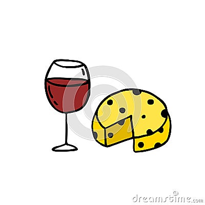 Cheese and wine doodle icons Cartoon Illustration