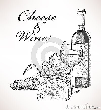 Cheese and wine Vector Illustration