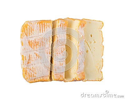 Cheeseboard with Sliced Yellow Limburger Cheese Close Up Stock Photo