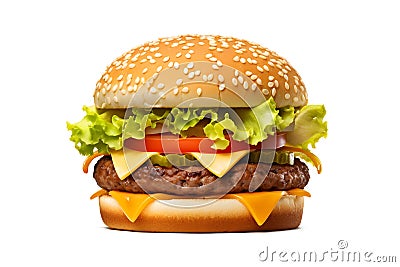 Cheeseburger with meat patty, cheese and vegetables on white background Stock Photo