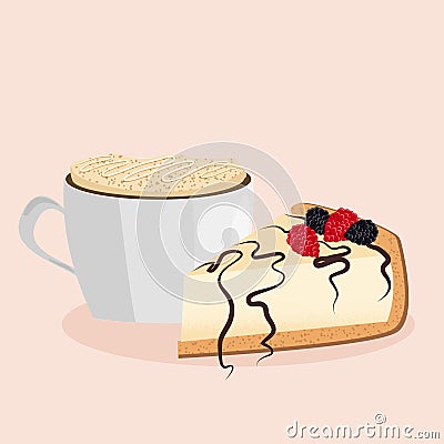 Cheesecake and cappuccino vector illustration. Vector Illustration