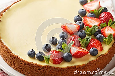 Cheesecake with fresh berries strawberry, blueberry New York dessert. Horizontal Stock Photo