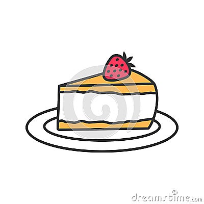 Cheesecake with strawberry color icon Vector Illustration
