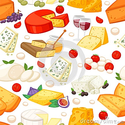 Cheeses realistic composition with edam maasdam parmesan and dorblue, gouda, brie, cheese mozzarella. Natural product Vector Illustration