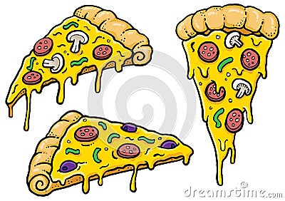 Cheesy cartoon Pizza slices Stock Photo