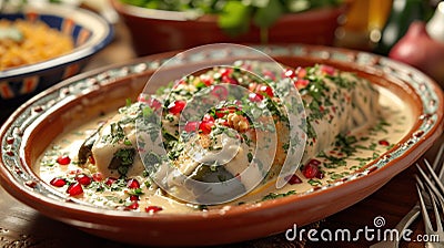 Cheesy Chiles Rellenos with Pomegranate Seeds Stock Photo