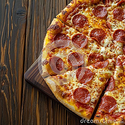 Cheesy goodness Pepperoni pizza slice, tomato sauce, extra mozzarella top Stock Photo