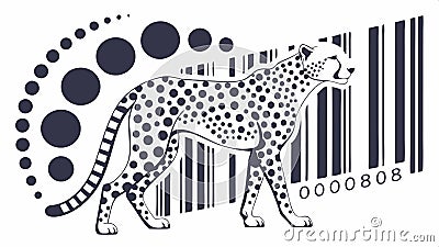 Cheetah with barcode design element for graphic and modern themes vector design Generative AI Vector Illustration