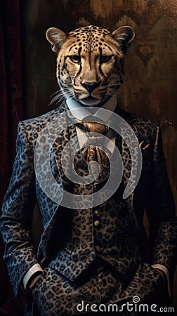 Cheetah dressed in an elegant and modern suit with a nice tie Stock Photo