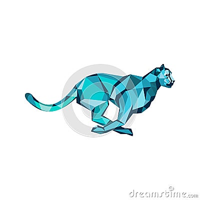 Cheetah Full Speed Running Low Poly Vector Illustration