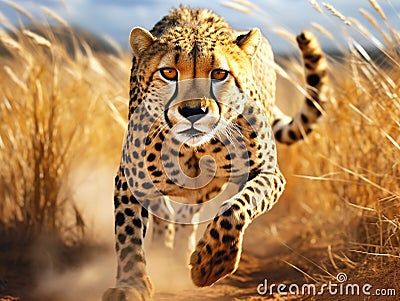 Ai Generated illustration Wildlife Concept of Cheetah hunting Cartoon Illustration