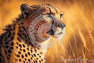 Cheetah Hunting in the Savannah: Details of the Cheetah's Face and Body Captured Stock Photo