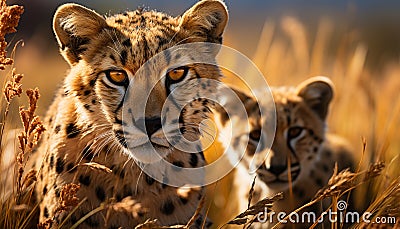 Cheetah, majestic hunter, staring at camera, wild beauty in nature generated by AI Stock Photo