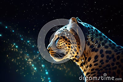 Cheetah portrait double exposure illustration - Generative AI. Cartoon Illustration