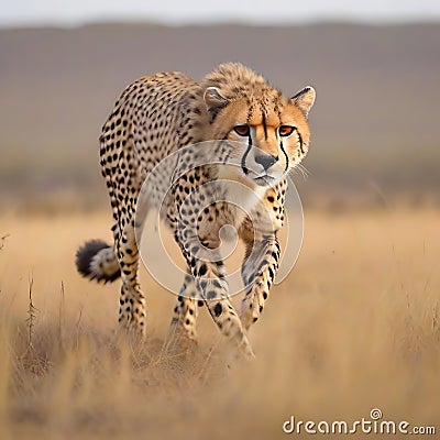 A cheetah running on a jungle with alertness in its eyes. generative AI Stock Photo