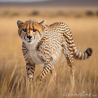 A cheetah running on a jungle with alertness in its eyes. generative AI Stock Photo