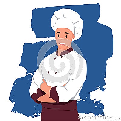 Smiling Chef crossed his Arms. Vector Illustration