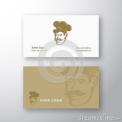 Chef Abstract Vector Logo and Business Card Template. Retro Style Emblem. Cook Face in a Hat with Mustache. Premium Vector Illustration