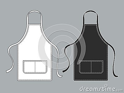 Chef apron. Black white culinary aprons chef uniform kitchen cotton kitchen worker woman wearing waiter vest template Vector Illustration