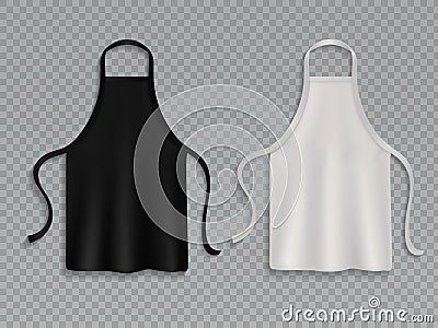 Chef apron. Black white culinary cloth aprons chef uniform kitchen cotton cooking clothes isolated vector mockup Vector Illustration