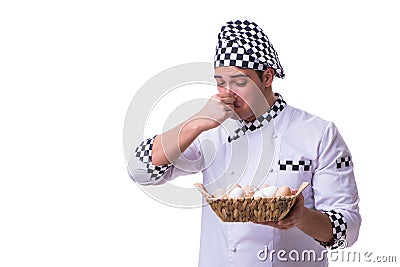 The chef with a basket of eggs Stock Photo