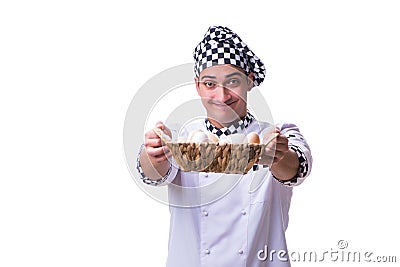 The chef with a basket of eggs Stock Photo