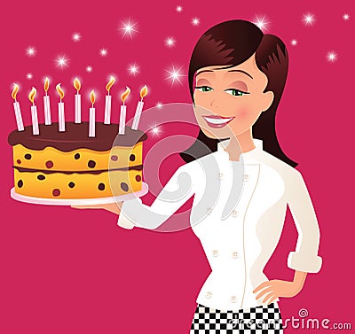 Chef and birthday cake Vector Illustration