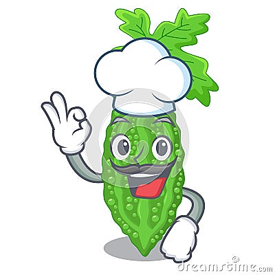 Chef bitter melon gourd on shape cartoon Vector Illustration