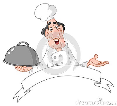 Chef with blank banner Vector Illustration