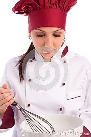 Chef with bowl and whip Stock Photo