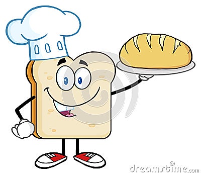 Chef Bread Slice Cartoon Character Presenting Perfect Bread Vector Illustration