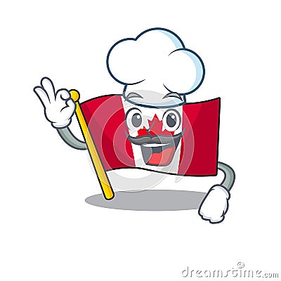 Chef canadian flag fluttering on mascot pole Vector Illustration