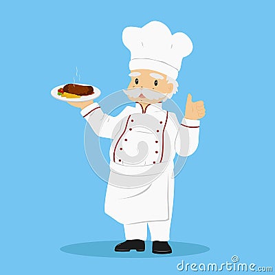 Chef Carrying a Delicious Steak Vector Illustration