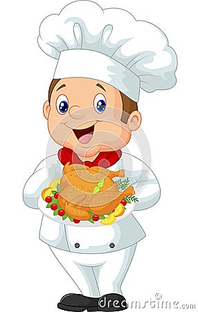 Chef cartoon holding roasted chicken Vector Illustration