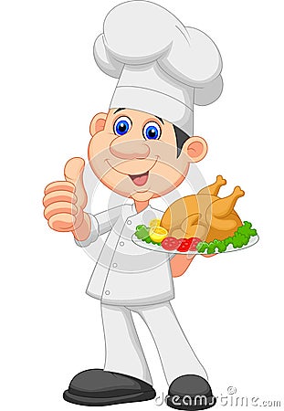 Chef cartoon with roasted chicken Vector Illustration