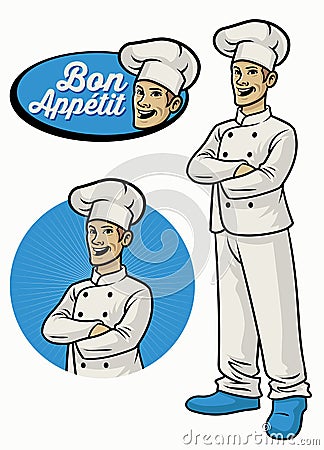 Chef character wearing uniform in crossed arm pose Vector Illustration