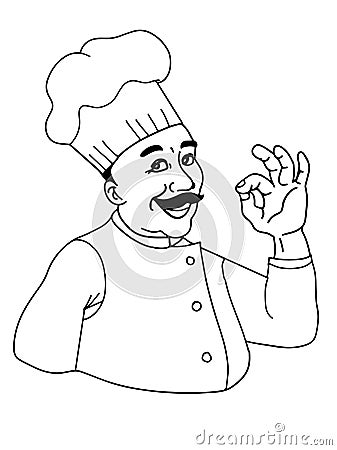 Chef characters and okay hand and circle background and black white colors and speech bubble white background Vector Illustration