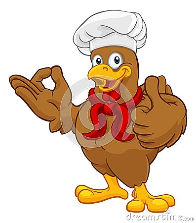 Chef Chicken Rooster Cockerel Perfect Cartoon Vector Illustration