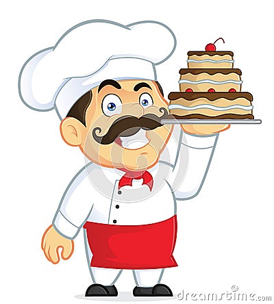 Chef with Chocolate Cake Vector Illustration