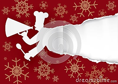 Chef Christmas menu, torn paper background. Vector Illustration