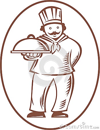 Chef Cook Baker Holding Dish Platter Vector Illustration