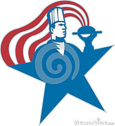 Chef Cook Baker Serving Hot Food Stars Stripes Vector Illustration