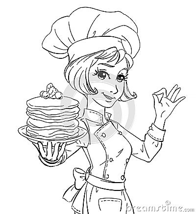 Chef-cook girl coloring page Stock Photo