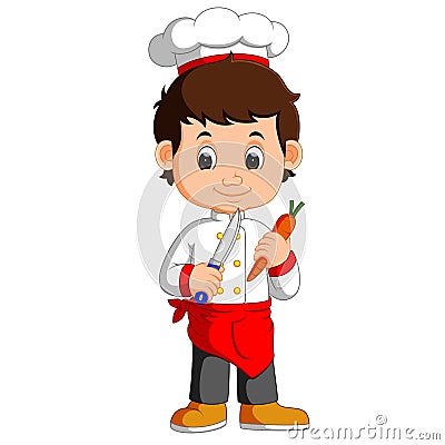 Chef Cook Holding Cleaver Knife And carrot Cartoon Vector Illustration