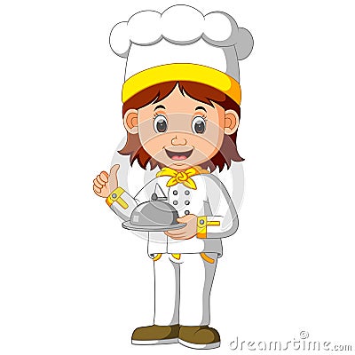 Chef cook holding dish Vector Illustration
