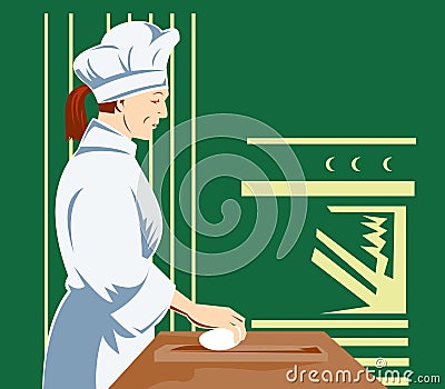 Chef Cook kneading dough Vector Illustration