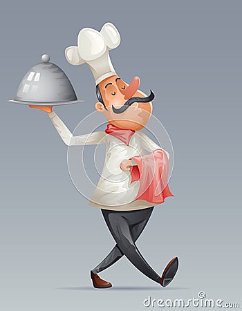 Chef Cook Serving Food 3d Cartoon Elite Restaurant Mascot Character Menu Design Vector Illustrator Vector Illustration