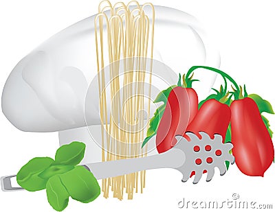 Chef cook spoon and tomatoes Vector Illustration